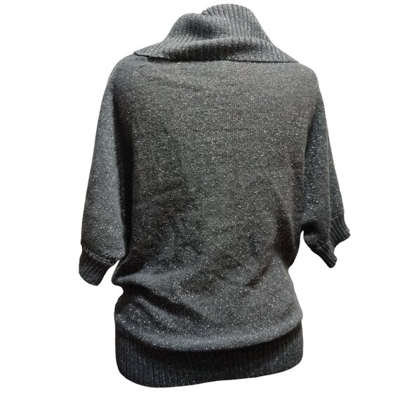AGB L Gray Metallic Cowl Neck Batwing Sweater Dolman Sleeve Shimmer Knit Top - Picture 7 of 9